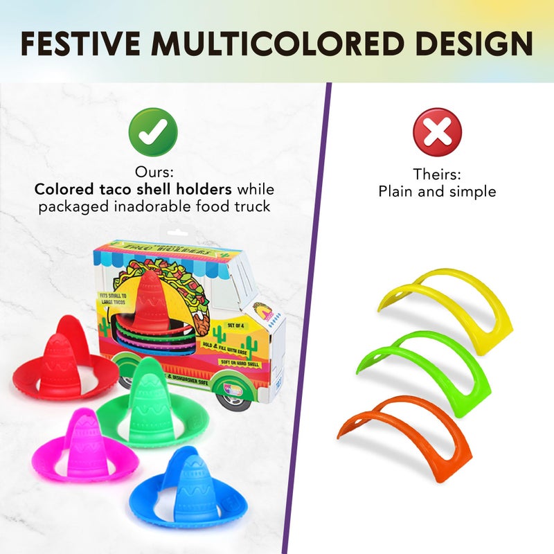 Talisman Designs Sombrero Taco Holders - Set of 4, Hold & Fill Small or Large Tacos | Crunch & Soft - Image 3